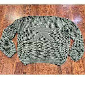 Star Women's Open Knit Pullover Sweater Green Size Large – Cozy & Cute Crochet